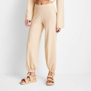 High Waisted Ankle Tie Sweater Pants Joggers NWT Cream Future Collective Jenny K